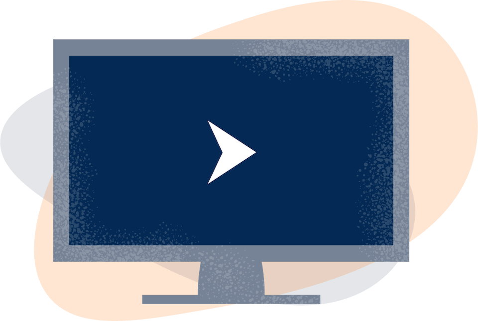 Ilustrated video player on computer monitor